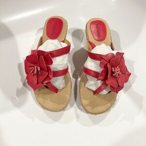 MERONA Emma Leather WEDGE HEELS THONG Cork SANDALS Pink SZ 6